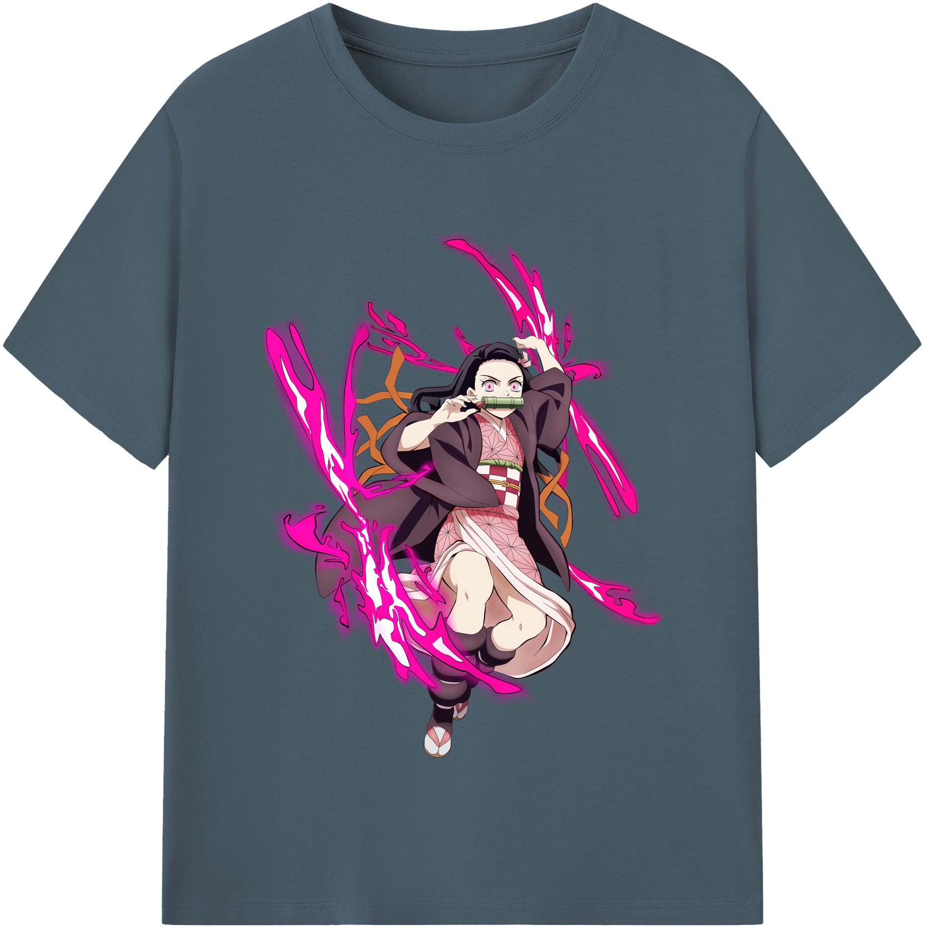 （画像用） 鬼滅の刃（きめつのやいば）竈門 禰󠄀豆子／かまど ねずこ Kamado Nezuko 綿100％半袖Tシャツ（フロントプリント）